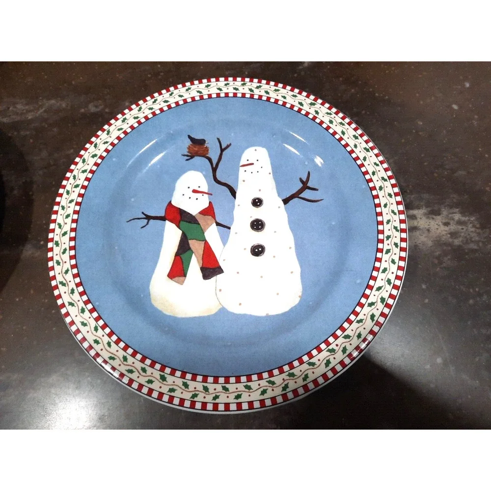 Set of 4 Sakura Debbie Mumm Snowman Lunch Salad Dessert Plates 8 1/4